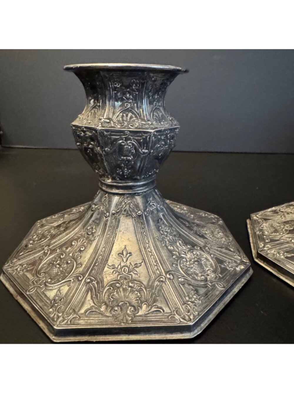 Pair Of Antique Barbour Silverplated Candle Holders Ornate Floral Engraving - Picture 15 of 16